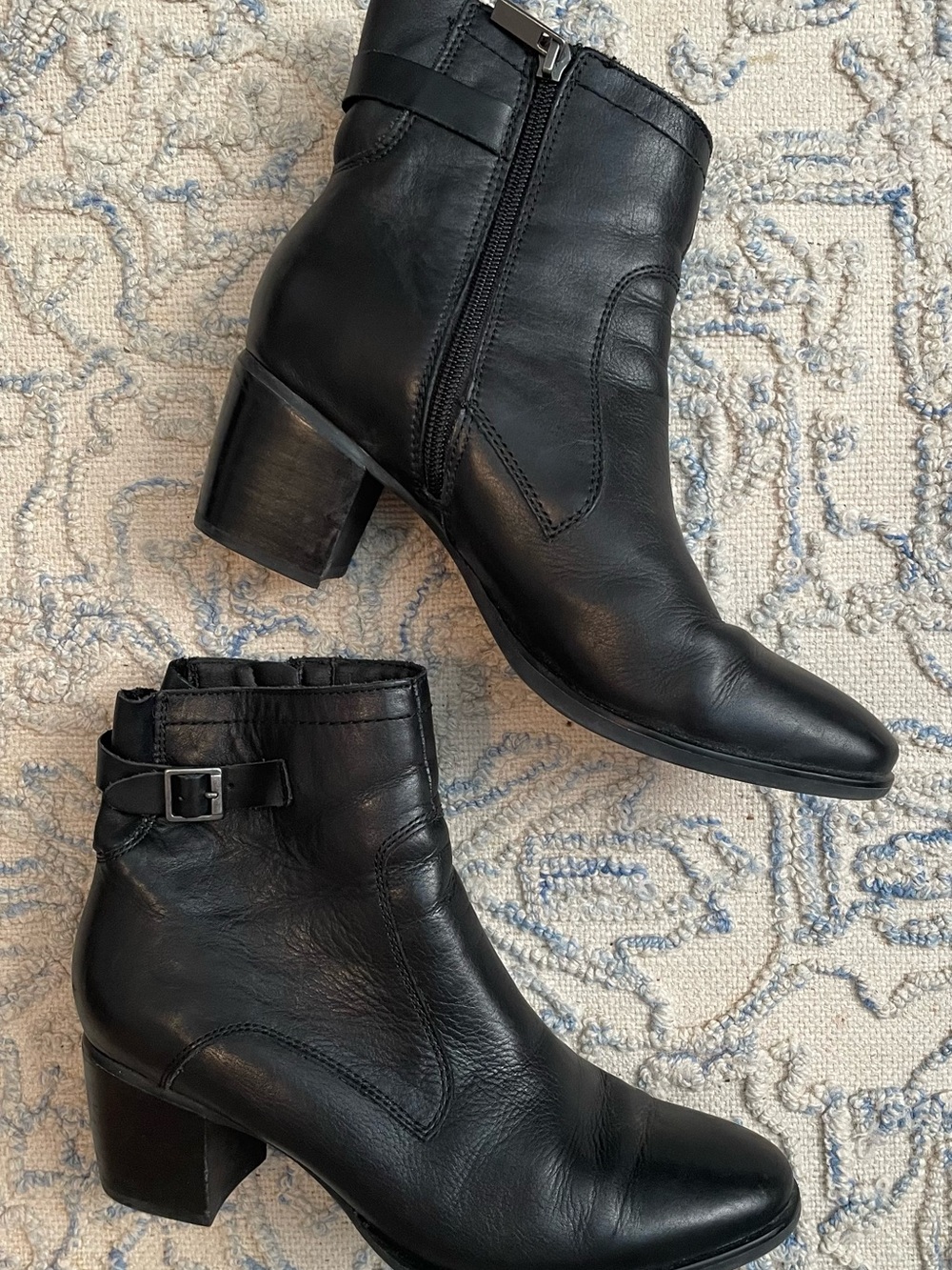 Aetrex Womens Boots Rubi AH120 Size 8.5 Soft Black Leather Ankle Zip Block Heel